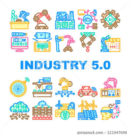 industry 5 automation robotics icons set vector industry 5 automation robotics icons set vector 121947099