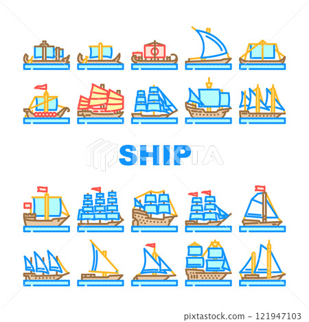 ancient ship maritime vessel icons set vector ancient ship maritime vessel icons set vector 121947103