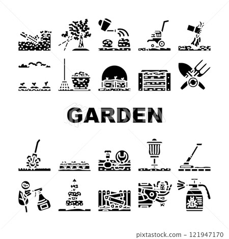 garden maintenance mulching icons set vector 121947170