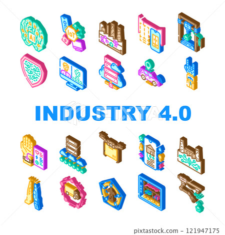 industry 4 automation robotics icons set vector 121947175