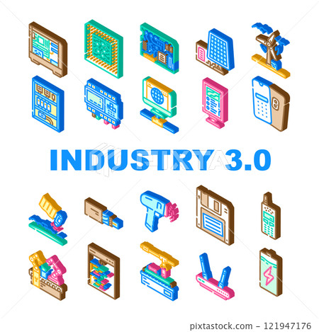 industry 3 automation robotics icons set vector 121947176