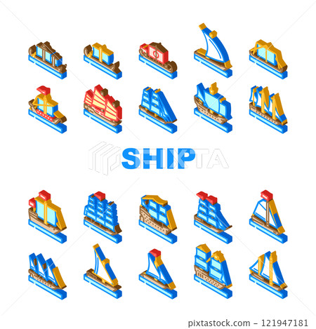 ancient ship maritime vessel icons set vector 121947181