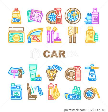 car care polish detailing wash icons set vector 121947188