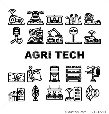 agri tech precision drones iot icons set vector agri tech precision drones iot icons set vector 121947201