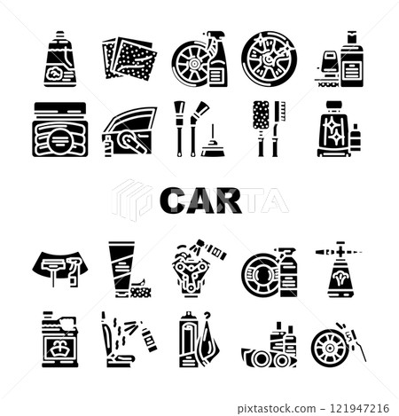 car care polish detailing wash icons set vector 121947216