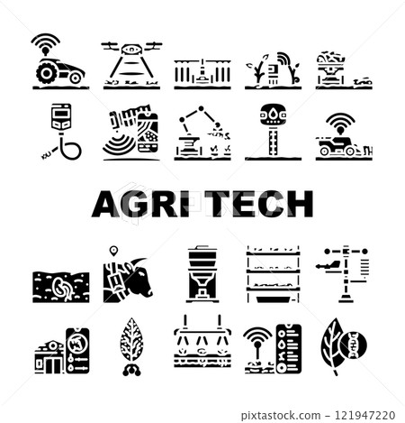 agri tech precision drones iot icons set vector 121947220