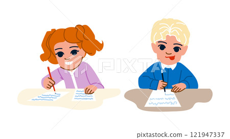 education school kids practicing handwriting vector 121947337