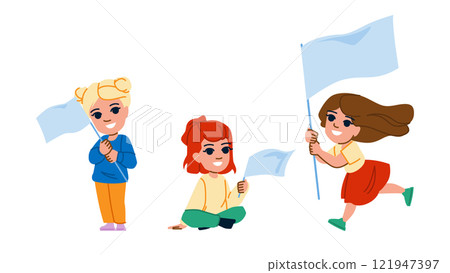 happy kid girl flag vector 121947397
