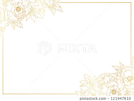 Luxury gold peony flowers border frame background. Floral pattern tropical in line art style for greeting, invitation, wedding card, wall art, wallpaper and print. Vector illustration 121947610
