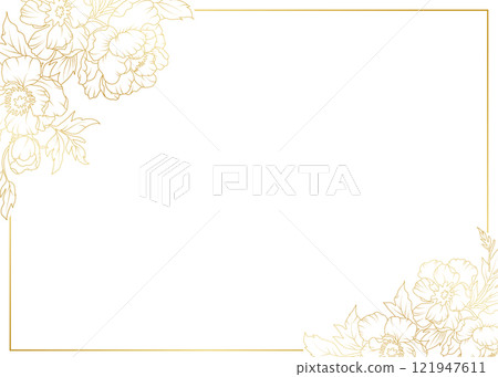 Luxury gold peony flowers border frame background. Floral pattern tropical in line art style for greeting, invitation, wedding card, wall art, wallpaper and print. Vector illustration 121947611