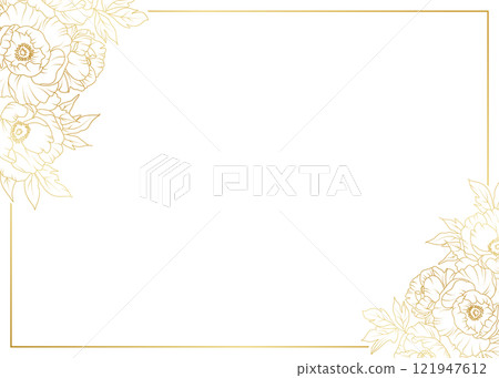 Luxury gold peony flowers border frame background. Floral pattern tropical in line art style for greeting, invitation, wedding card, wall art, wallpaper and print. Vector illustration 121947612