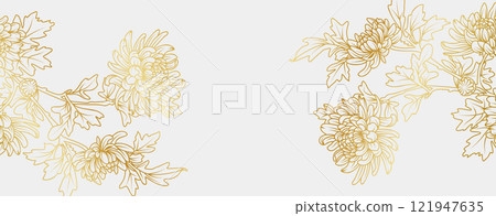 Luxury gold Chrysanthemum flowers background. Floral pattern tropical in line art style for greeting, invitation, wedding card, wall art, wallpaper and print. Vector illustration 121947635