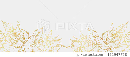 Luxury gold magnolia flowers background. Floral pattern tropical in line art style for greeting, invitation, wedding card, wall art, wallpaper and print. Vector illustration 121947738
