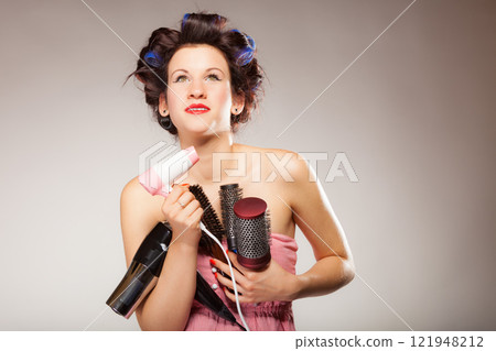 funny girl styling hair holds many accessories funny girl styling hair holds many accessories 121948212