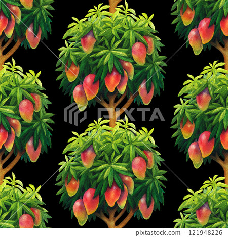Seamless pattern of watercolor mango trees 121948226