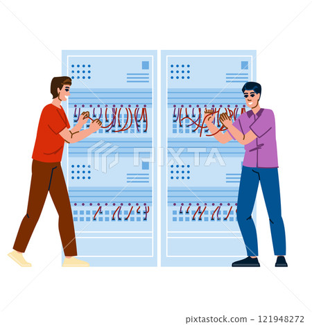 connection technician connecting cable vector 121948272