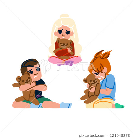 sad kid teddy bear fear vector sad kid teddy bear fear vector 121948278
