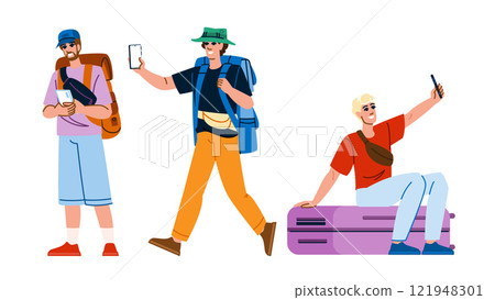 explore man tourist phone vector 121948301