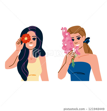 grace holding flower woman vector 121948449
