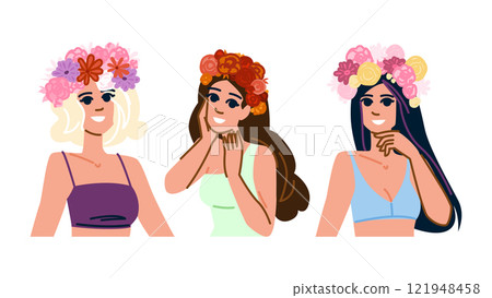 beauty flower crown woman vector 121948458