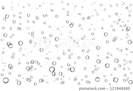 Oxygen air bubbles flow in water on white background. Oxygen air bubbles flow in water on white background. 121948480