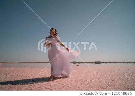 Woman White Dress Pink Salt Lake Photography 121948656
