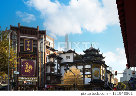 Yuyuan district view in Shanghai, China 121948801