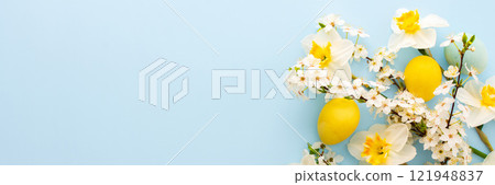 Spring flowers and Easter eggs Spring flowers and Easter eggs 121948837