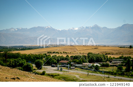 top view of south Kazakhstan nature, mountain and nature view top view of south Kazakhstan nature, mountain and nature view 121949140