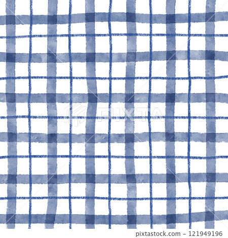 Navy Blue Plaid Gingham Hand Drawn Background Pattern Overlay 121949196