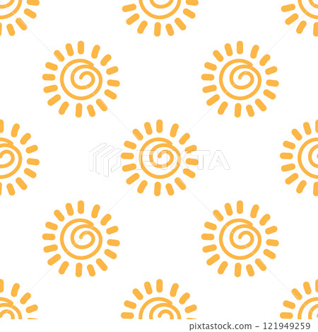 Seamless pattern with hand drawn suns. Sun seamless pattern. Simple background, print 121949259