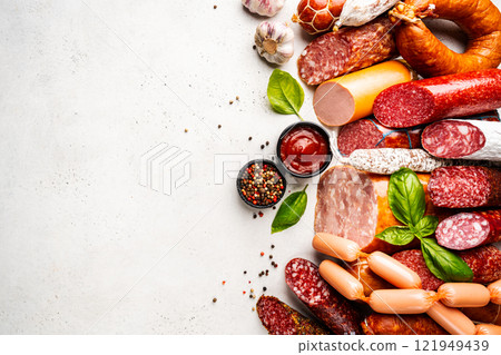 Set of different types of sausages 121949439