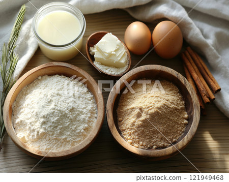 various baking ingredients 121949468