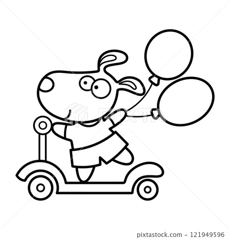 Dog on Scooter with Balloons Dog on Scooter with Balloons 121949596