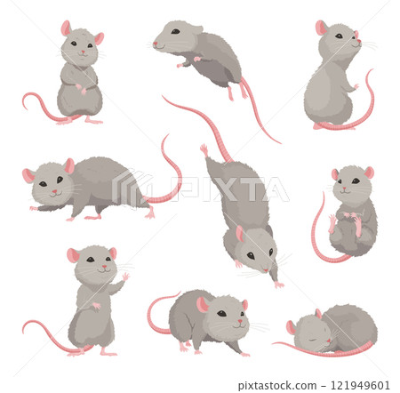 A delightful collection of cute cartoon mice showcasing their adorable poses and expressions 121949601