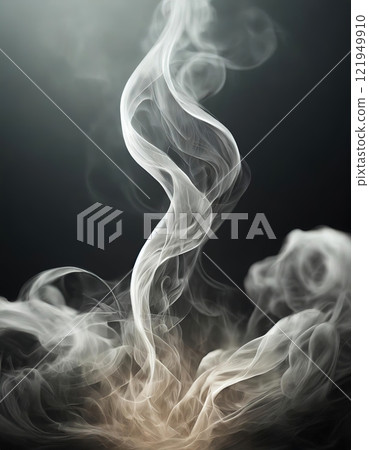 White smoke creating abstract shapes rising on dark background. 121949910