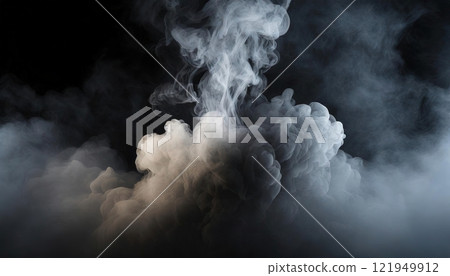 White smoke creating abstract shapes rising on dark background. 121949912