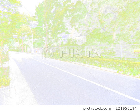 A road surrounded by fresh greenery in central Tokyo. An illustrated-style photo. A road surrounded by fresh greenery in central Tokyo. An illustrated-style photo. 121950184