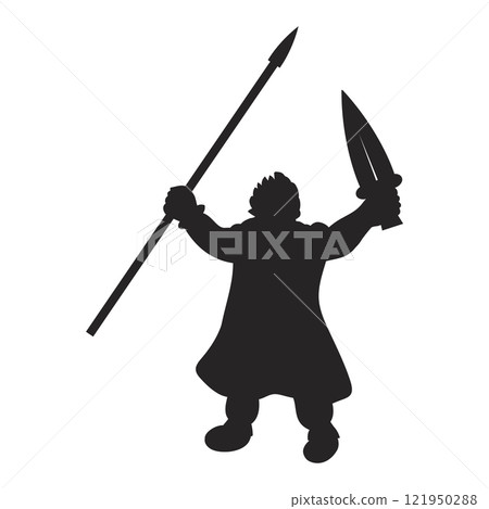 Warrior with Spear and Sword Silhouette Vector 121950288