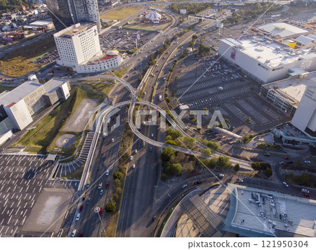 Aerial Drone Video of Angelopolis Business district in Puebla city, Puebla, Mexico 121950304