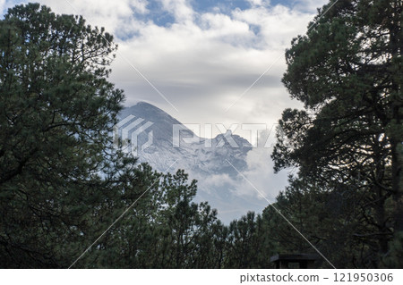 Close up magnification view on Volcano Popocatepetl from Iztaccihuatl, Mexico. Close up magnification view on Volcano Popocatepetl from Iztaccihuatl, Mexico. 121950306