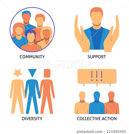Community and cooperation flat icon set Community and cooperation flat icon set 121950393