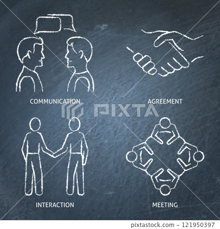 Communication and meeting chalkboard icon set 121950397