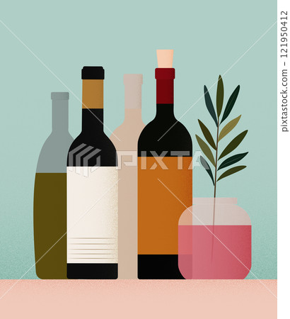 Colorful Grunge Illustration With Wine Bottles 121950412