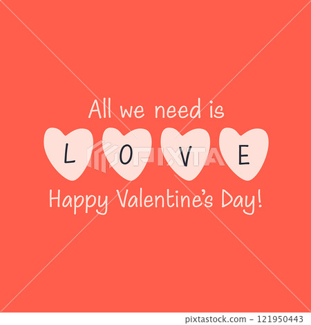Celebrate love with heartfelt message for Valentine's Day featuring hearts and cheerful text on a bright background 121950443