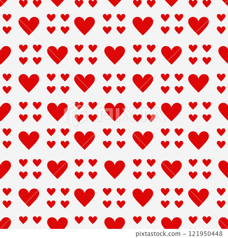 Repeating red heart pattern on white background perfect for various creative projects Repeating red heart pattern on white background perfect for various creative projects 121950448
