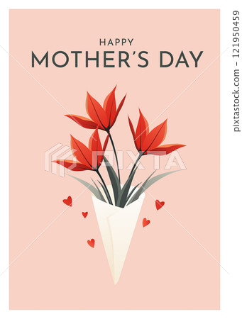 Bright floral bouquet design celebrating Mother's Day with heart accents on a soft pink background Bright floral bouquet design celebrating Mother's Day with heart accents on a soft pink background 121950459