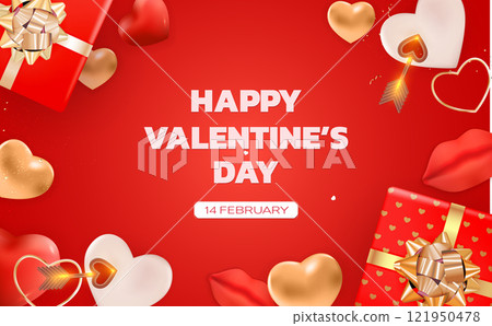 Celebrate love and joy with heartwarming decorations for Valentine's Day on February 14 featuring gifts and hearts 121950478