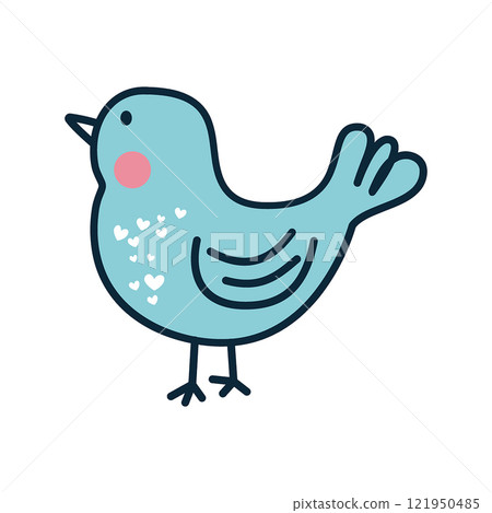 A Cheerful Blue Bird Adorned with Hearts. A Cheerful Blue Bird Adorned with Hearts. 121950485