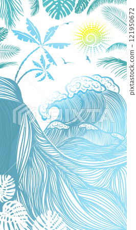 Sun and sea graphics. Hand drawing. Not AI, Vector illustration. Sun and sea graphics. Hand drawing. Not AI, Vector illustration. 121950672